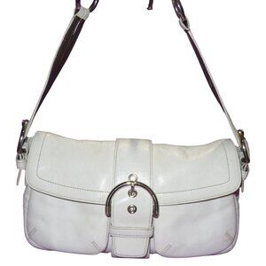 Coach 2005 Pleated Soho White Leather Buckle Flap Sufflette Bag